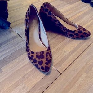 Bella Marie leopard print wedge heel. Size 7. Suede.